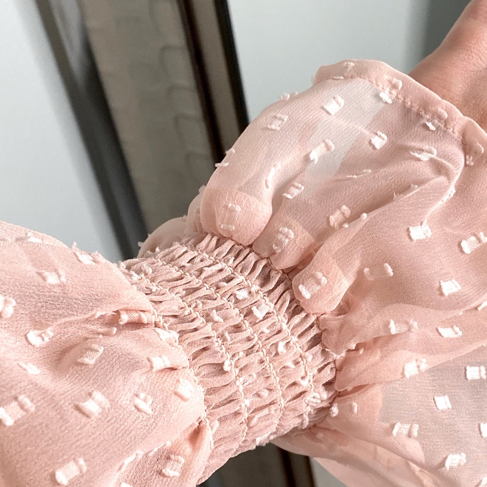 Japna pink mock neck long sleeve blouse with sheer detailed sleeves size small - Picture 4 of 9
